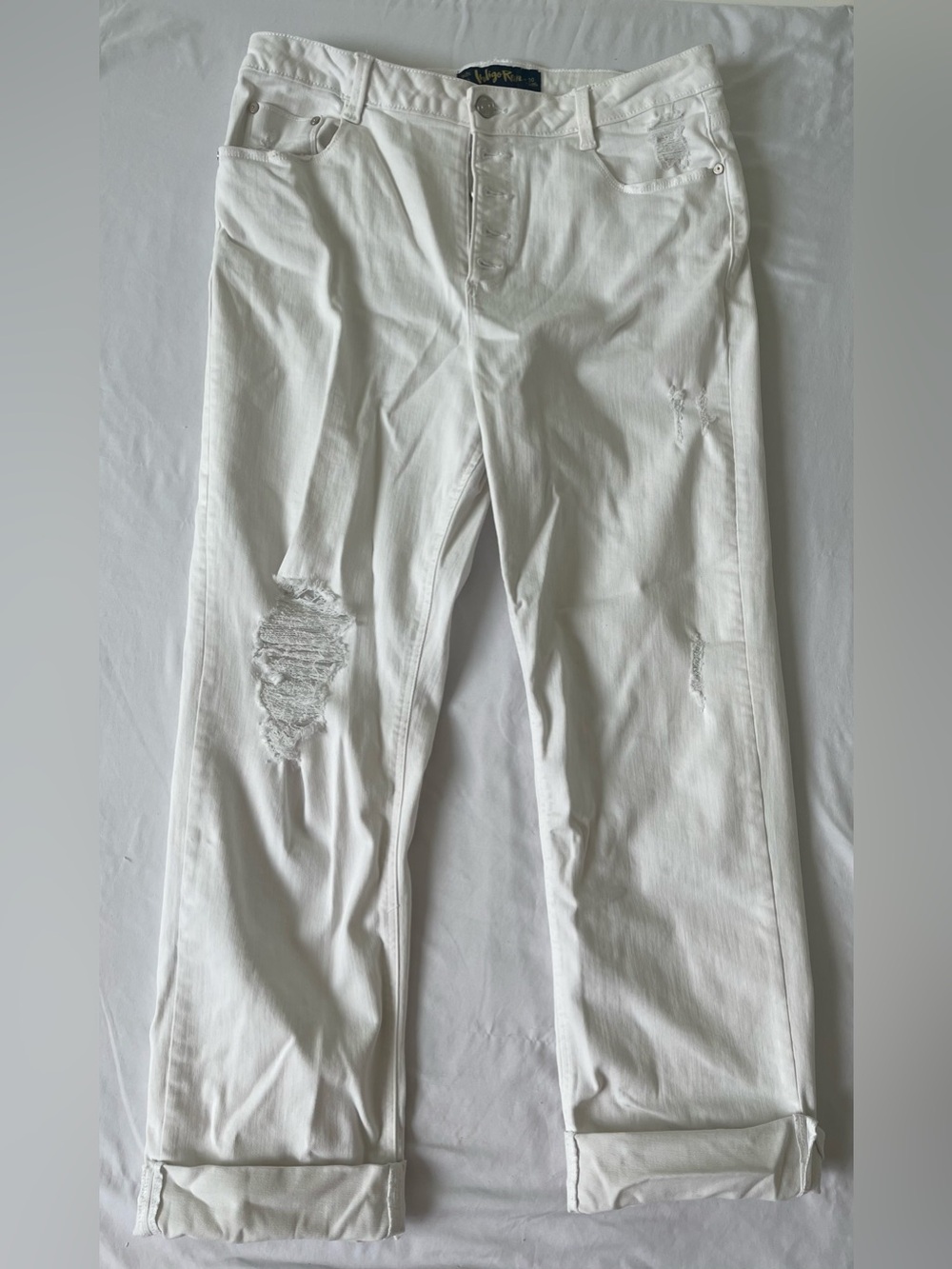 Indigo Rein Womens Cropped Jeans White Distressed Pockets Button Up Denim 13